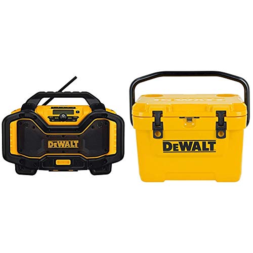 DEWALT 20V MAX Portable Radio & Battery Charger, Bluetooth with 10 Quartt Roto Molded Cooler (DCR025 & DXC10QT)