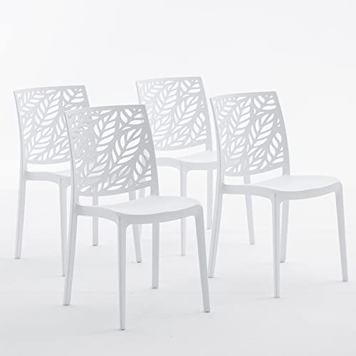 RATTATAN Dafne - Chaises en résine renforcée de Fibre de Verre, empilables, Usage intérieur et extérieur (4, Blanche)