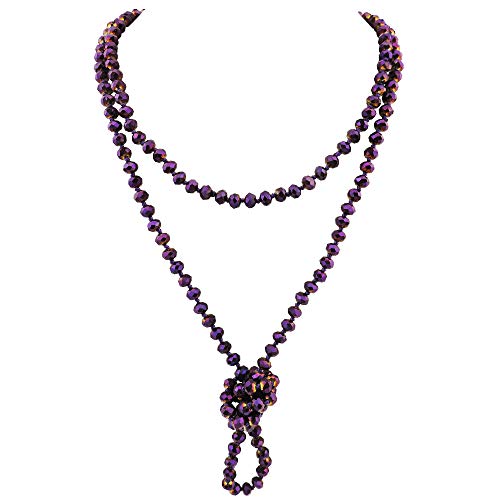 Firstmeet Fashion Glass Beads Rope Knot Long Bead Necklace Versatile 60" Strand Costume Jewelry for Women(XL-1030-Purple Plated)