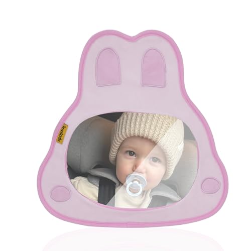 Jovikids Espejo Coche Bebé Asiento Trasero,Visión Clara y Amplia, Prueba de Roturas,Espejo Retrovisor Convexo,Grande y Bonito para Niños (Rosa)