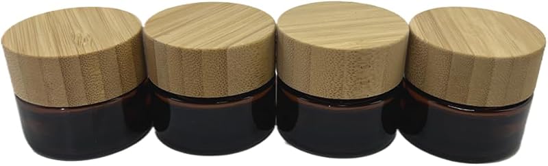 Frascos cosméticos recarregáveis de vidro fosco BEECO GIF2U com tampas de bambu, 4 unidades, 14,2 g, marrom