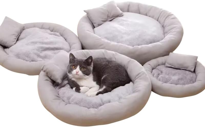 Miniatura 7 de Cama redonda para mascotas con forma de dona para gatos y perros, cama lavable para mascotas pequeñas de 10 pulgadas, antiansiedad, cama redonda de