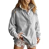 Oversized Sweatshirt for Women Quarter Button Pullover Retro Collared Shirts Long Sleeve, Fashion, Plus Size, Trendy Light Grey