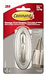 Command 5 lb Large Brushed Nickel Color Hook, 1 Hook and 2 Command Strips, Damage-Free Coat Hooks with Adhesive Strips, Traditional Hooks for Hanging Home Decor and Room Decor