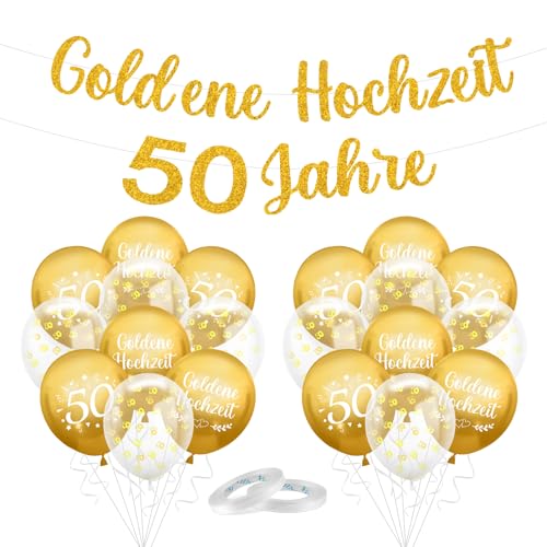 Goldene Hochzeit deko Set, 50. Gold Luftballons set, 50 Goldene Jubiläum Ballons, 50. Hochzeitstag Deko, Goldenehochzeit 50 Jahre Banner, 50....