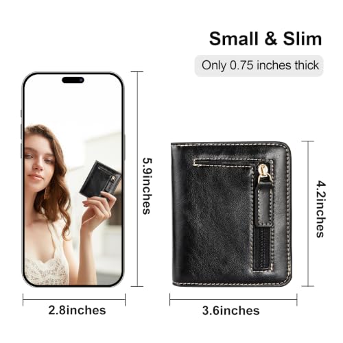 Image of Itslife Women's Rfid Blocking Small Compact Bifold Leather Pocket Wallet Ladies Mini Purse with id Window (Waxed Black)