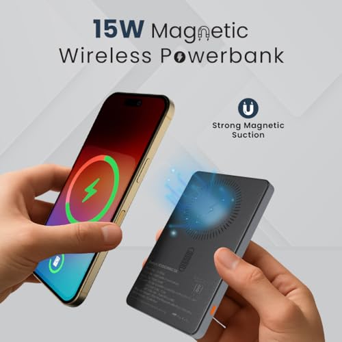 Image of TEMPT JoosMag5k Slimmest (8.7mm), Metallic Body for iPhone 17 /16 /15 /14 /13 /12 |5000mAH MagSafe Wireless Power Bank | 15W Wireless and 22.5W PD Fast Charging (Grey)