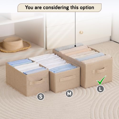 Image of HOKIPO Fabric Wardrobe Organizer Clothes Storage Boxes | Storage Bins for Wardrobe Fabric Organizers with Handle, Large, Pack of 2 - Beige (AR-6685-BGE*2)