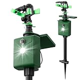 Motion Activated Sprinkler Deer Repellent Devices with Flashing Light, Solar Powerd Cat Repellent Outdoor with Motion Sensor - Keep Rabbits Shunks Dog Raccoons Birds Away from Lawn and Garden
