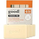 Alaffia Good Soap Unscented (1 Pack/4 Bars) + Trial-Size Lavender Bar – Long-Lasting, Triple-Milled with Fair Trade Shea Butter