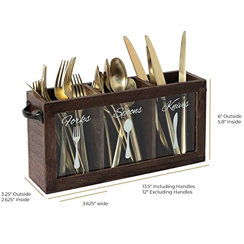 Blu Monaco Expresso Wooden Flatware, Cutlery,Kitchen Utensil & Silverware Caddy Organizer Bin Holder For Forks, Spoons, Knives - Perfect For Kitchen Countertop #TOP5