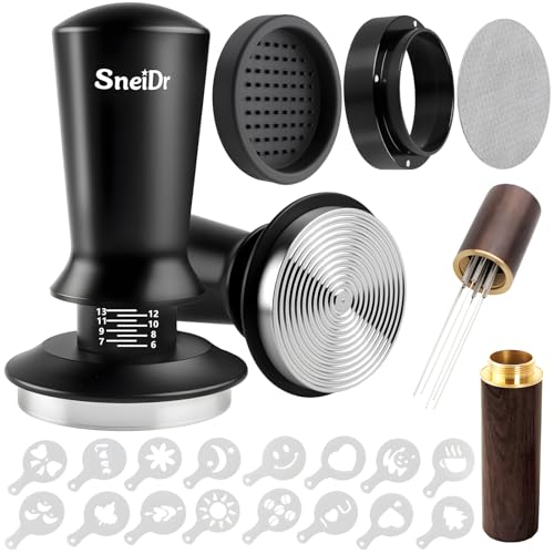 SneiDr Kit Cafe Barista 51mm Set 21 Piezas Tamper 51mm Espresso Calibrado Con Resorte Anillo Dosificador Puck Screen Herramienta WDT Alfombrilla Tamper Plantillas Latte Art Accesorios Barista