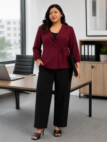 Image of wild U Women Western Plus Size Top | Stylish | Full Sleeve | Formal Wear | Wrap Top | Office Wear (Maroon, Size : 2XL-8XL)