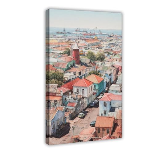 DUYIGCR Port Elizabeth Watercolor Gqeberha Travel Gqeberhawork SA South Africa Canvas Wall Art Print Poster For Home School Office Decor Frame 24" L X 36" W