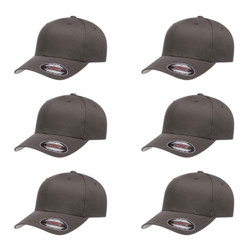 Flexfit 5001 Standard Cotton Twill Baseball Cap, Dark Grey, L/XL|6-PK