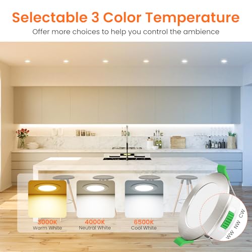 ALUSSO LIGHTING LED Einbaustrahler 12V,3CCT 3000K 4000K 6500K 4W 360LM Einbauleuchten 29mm Einbautiefe, IP44 Spritzwasser Geschützt Deckenspots für Badezimmer, 6er Set