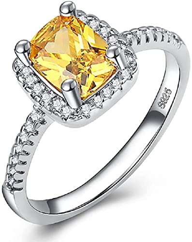 Xiaomei by Lucky Elegance Women 925 Sterling Silver Princess Cut Citrine Ring Wedding Jewelry New Size 6-10 (Size 7)