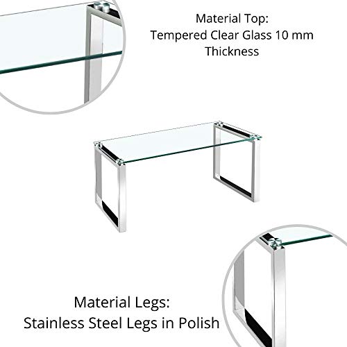 Take Me Home Furniture Glass Coffee Table with Metal Plish Legs | 10mm Thick Tempered Glass Top | Floor Protectors Rectangular Table for Entryway, Home Office or Living Room - Wipe with Dry Cloth by Take Me Home Furniture - Image 4
