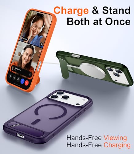 Image of Designed for iPhone 17 Pro Max Case, [Built-in Invisible Kickstand][Compatible with MagSafe][Military Grade Shockproof] Slim Translucent Matte Phone Case 6.9 inch (Purple)