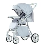 Baby Stroller, 2-in-1 Reversible Toddler Seat with Snack Tray, Foldable Infant Stroller with Canopy, One Button Brake, Adjustable Handle, Newborn Pushchair (Grey)