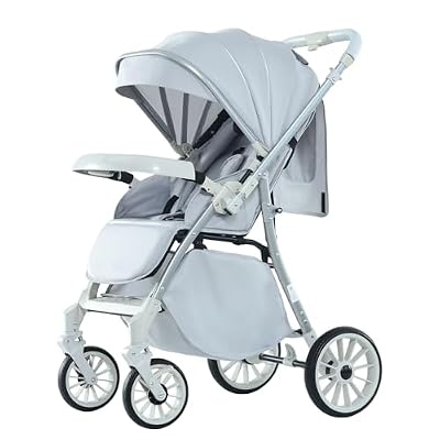 Baby Stroller, 2-in-1 Reversible Toddler Seat with Snack Tray, Foldable Infant Stroller with Canopy, One Button Brake, Adjustable Handle, Newborn Pushchair (Grey)