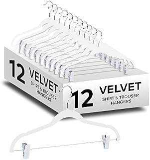 AVOS-DEALS-GLOBAL  12 Trouser Hangers, Skirt Hangers, Non-Slip Velvet Coat Hangers, Space Saving Velvet Clothes Hangers, 42.5cm Long Heavy Duty with Movable Clips, for Skirts, Jeans, Pants & Dresses