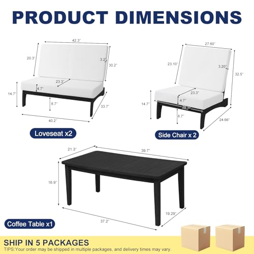 Image of Pia Ricoo 4 Piece Patio Furniture Sets, Outdoor Furniture with 2 Chairs & Coffee Table, Patio Conversation Set for Backyard, Deck, Lawn, Beige, Dark Wood