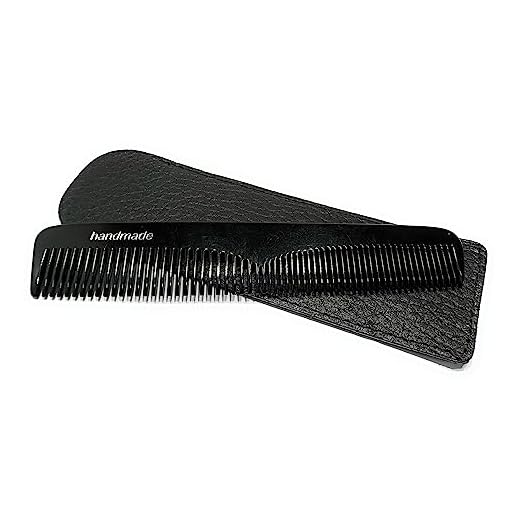 Swedish Crown Taschenkamm gesägt 12,5 cm handgemacht Schwarz Kamm mit zwei Zahnungen fein + normal mit Echt - Leder - Etui in schwarz (501 CA ET)