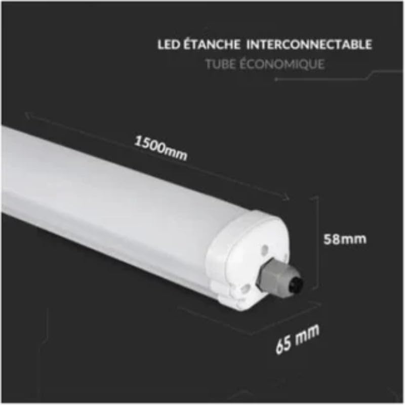 SILAMP Pack de 12 – Regleta LED impermeable 150 cm 48 W IP65 120 lm/W interconectable – Blanco frío 6000 K – 8000 K