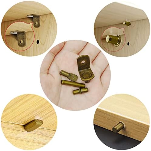 104Pcs Shelf Pins Pegs Kit,4 Styles Shelf Support Pegs,Bookshelf Pegs for Shelves,Cabinet Shelf Bracket Pegs Shelf Holders Pins for Kitchen Furniture & Closet ( 5mm & 1/4inch,Bronze Tone )