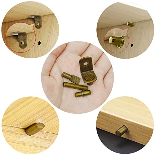 104Pcs Shelf Pins Pegs Kit,4 Styles Shelf Support Pegs,Bookshelf Pegs for Shelves,Cabinet Shelf Bracket Pegs Shelf Holders Pins for Kitchen Furniture & Closet ( 5mm & 1/4inch,Bronze Tone )