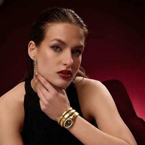 Image of Serpentine Snake Watch for Woman with Spiral Bracelet, Green Dial Watch for Woman with Quartz, Stylish Analog Waterproof Serpenti Watches Women