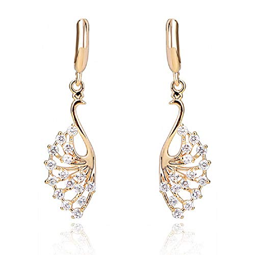 Crystalline Azuria Femme Pendantes Boucles d'Oreilles Paonne 18ct Plaqué Or Jaune avec Cristaux Blancs en Zircone