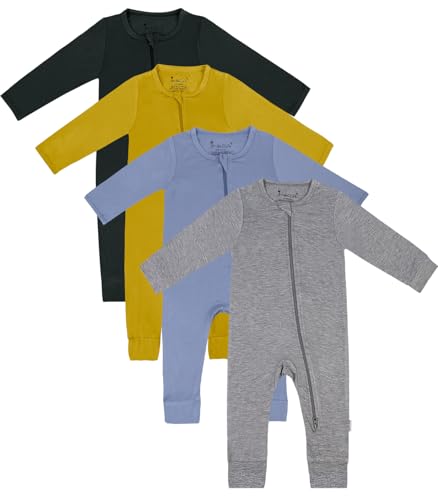 Image of Jimonda Baby Footless Pajamas,Two Zip Closure Long Sleeve Romper,Infant Clothes Pjs 4 Pcs