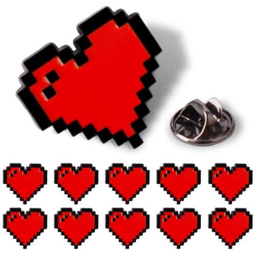 10 Pcs vintage 8-bit pixel style heart-shaped enamel lapel pins - game-themed cute alloy brooch perfect accessory for female gamers ideal for jackets backpacks and other clothing
