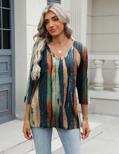 Image of Zeagoo 3 /4 Length Sleeve Womens Tops Casual V Neck Shirts Soft Basic Tees Business Work Blouses