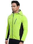 ARSUXEO Cycling Jacket Mens Winter Jacket with Hood Mountain Bike Windbreaker 3 Zipper Pockets for Golf Hiking Running Outdoor Activities 24F Green L
