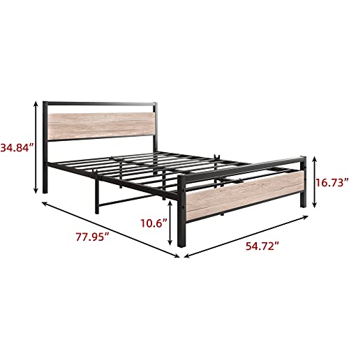 Image of BOFENG Full Size Bed Frame with Wood Headboard,Heavy Duty Platform Bed Frame Full with Storage No Box Spring Needed,Reinforced Steel Slats Support,Mattress Foundation,Oak Color