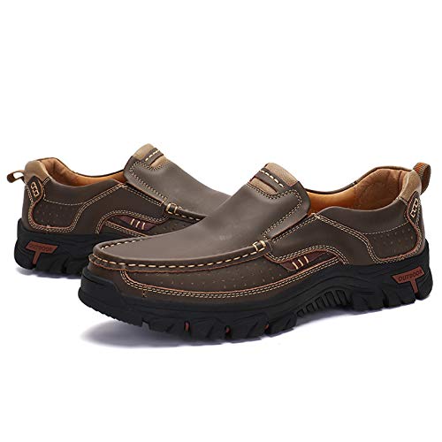 Alitikavic Mens Slip On Casual Shoes Leather Comfortable Walking Loafers Brown #TOP2