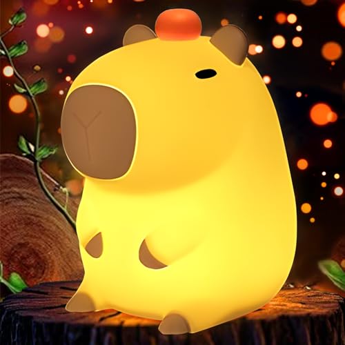 DAMIGHT Capybara Nachtlampje voor kinderen, schattige Capybara Touch Control bedlamp, opladen via USB en timing, Kawaii Silikon Dimmare warme lamp voor slaapkamer, kinderen, volwassenen (A)