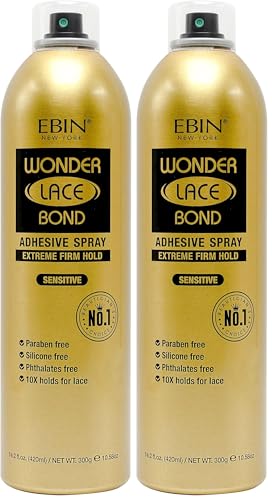 Image of EBIN NEW YORK Wonder Lace Bond Adhesive Spray Sensitive - Extreme Firm Hold 14.2 fl. oz. / 420mL |Sensitive Use, Fast Drying,No Residue, No Build-up, Powerful Hold, All-Day Hold, Easy Daily Wig Install