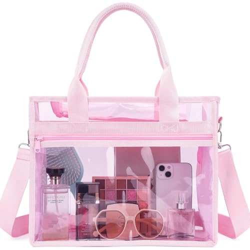 Image of Fammart Clear Bags Stadium Approved, Jelly Tote Bag for Women with Zipper, Crossbody Bag with Adjustable Strap for Work