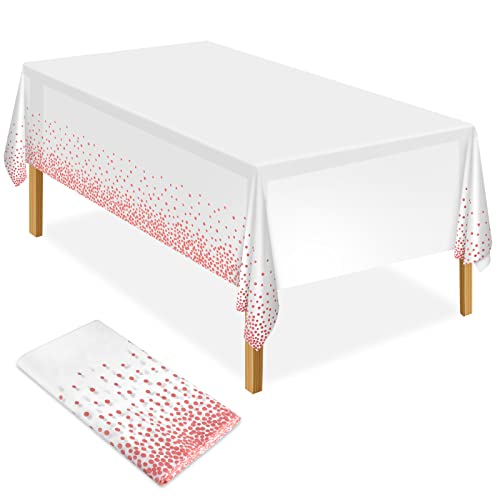 ELECLAND Nappe de Fête Blanc et Or Rose en Plastique 137x274cm - Couverture de Table Rectangulaire à Pois Or Rose pour Décorations d'Anniversaire