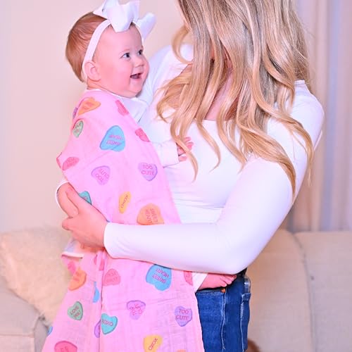 Image of LollyBanks Baby Blanket, Muslin Swaddle Blanket 100% Cotton, Soft Baby Girl Blanket 47 x 47 Inches, Nursery Swaddling Blankets for Girls, Baby Essentials, Registry (Heart /Valentine's Day Print)