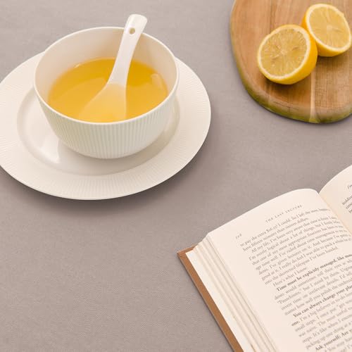 Image of Encasa XO Dining Table Cover Cloth for 4 to 6 Seater | 140x180 cm Cotton Canvas Rectangular Table Cloth | Machine Washable Tablecloth for Indoor & Outdoor Use - Beige Solid Color