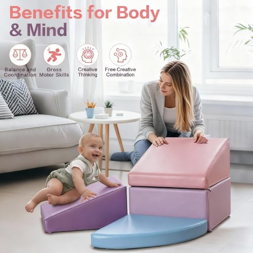 Climbing Foam Blocks for Toddlers: PU Leather Foam Blocks for Kids Active Play - Toddler Climbing Toys Indoor - Durable Playground Gym Preschool Toddler Toys for Boys and Girls (Purple/Pink) - Image 5