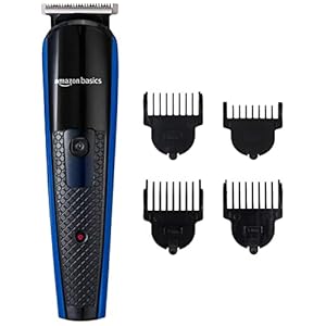 Amazon Basics Cordless Beard Trimmer with 4 Trimming Combs – 45 Minutes Runtime, Black