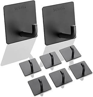 ANOTHEEE Self Adhesive Hooks, Heavy Duty Adhesive Hooks Bathroom Door Hooks Office Home Kitchen Stick on Hooks for Hanging Coats Towels Keys-Anti-Rust Waterproof SUS304 Stainless Steel (6 Pack, Black)