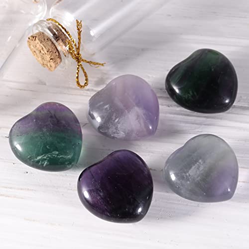 Mookaitedecor Healing Crystals Heart Love Worry Palm Stone Reiki Balancing Fluorite 0.9 Inches,Pack Of 5 #TOP2