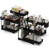 4 Pack 2-Tier Under Sink Organizer with Sliding Storage Drawer, Multi-Purpose Under Sliding Cabinet